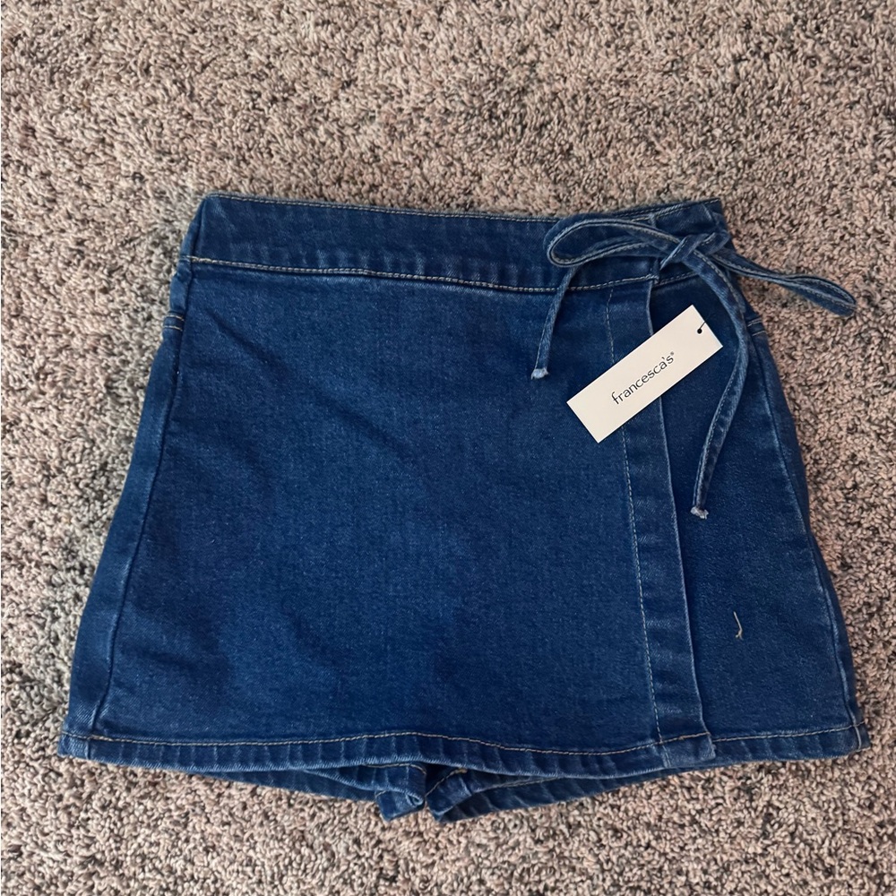 Francesca's Dark Blue Tie-Waist Skort